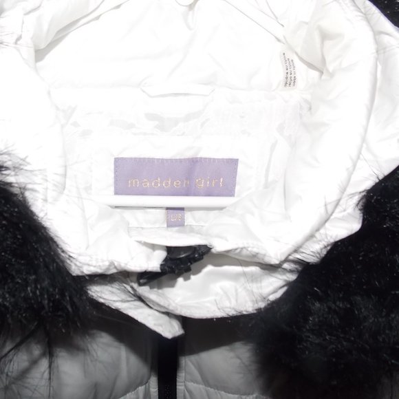 NWT Madden Girl WHITE w BlacK Fur Trim Hooded Quilted Winter Puffer Coat Parka L - Picture 9 of 12